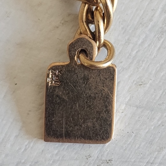 10K Solid Gold H Initial Charm on 12K Gold Filled Curb Link Charm Bracelet 7.7g - Picture 7 of 8